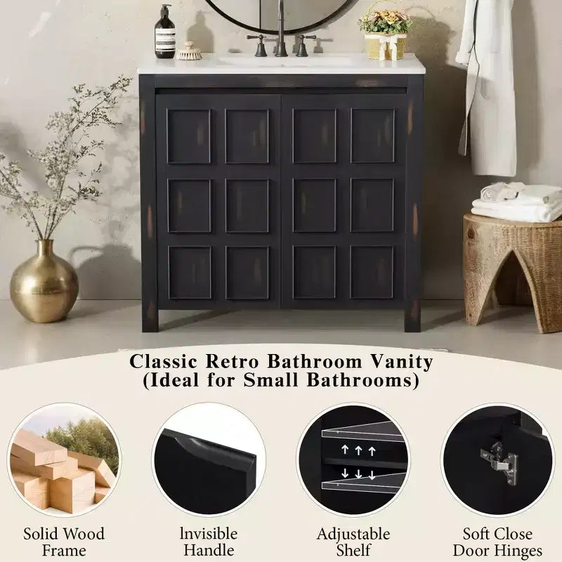Set mobile bagno da 72 con doppio lavabo, mobile bagno con lavabi integrati, ante a chiusura rallentata e ripiano regolabile, color espresso