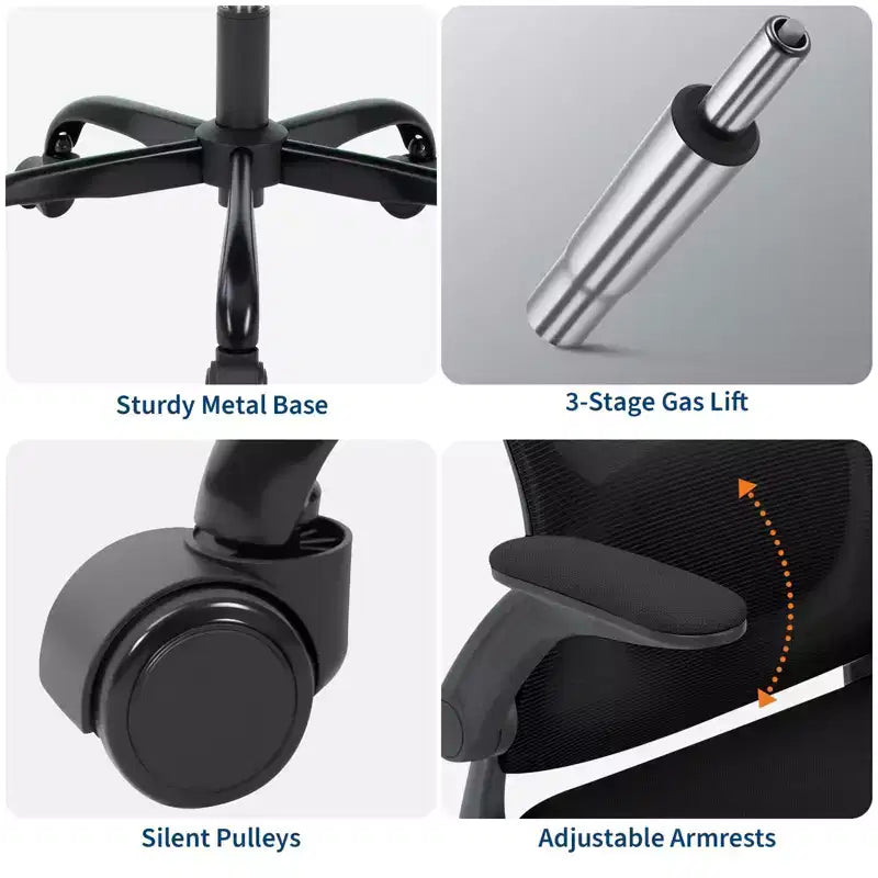 Sedia da ufficio ergonomica premium in rete grigio scuro - poggiatesta regolabile e schienale reclinabile, girevole a 360 - ruote silenziose, delicata sulla pelle e resistente