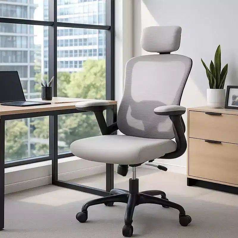 Sedia da ufficio ergonomica premium in rete grigio scuro - poggiatesta regolabile e schienale reclinabile, girevole a 360 - ruote silenziose, delicata sulla pelle e resistente