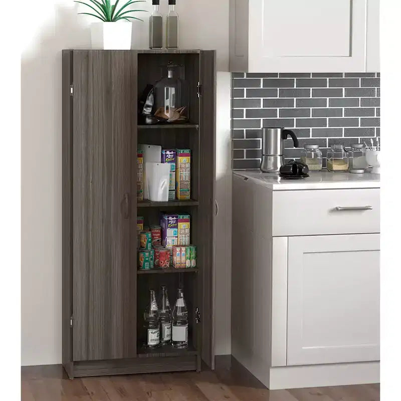 Mobile dispensa con ripiani regolabili per cucina, grigio