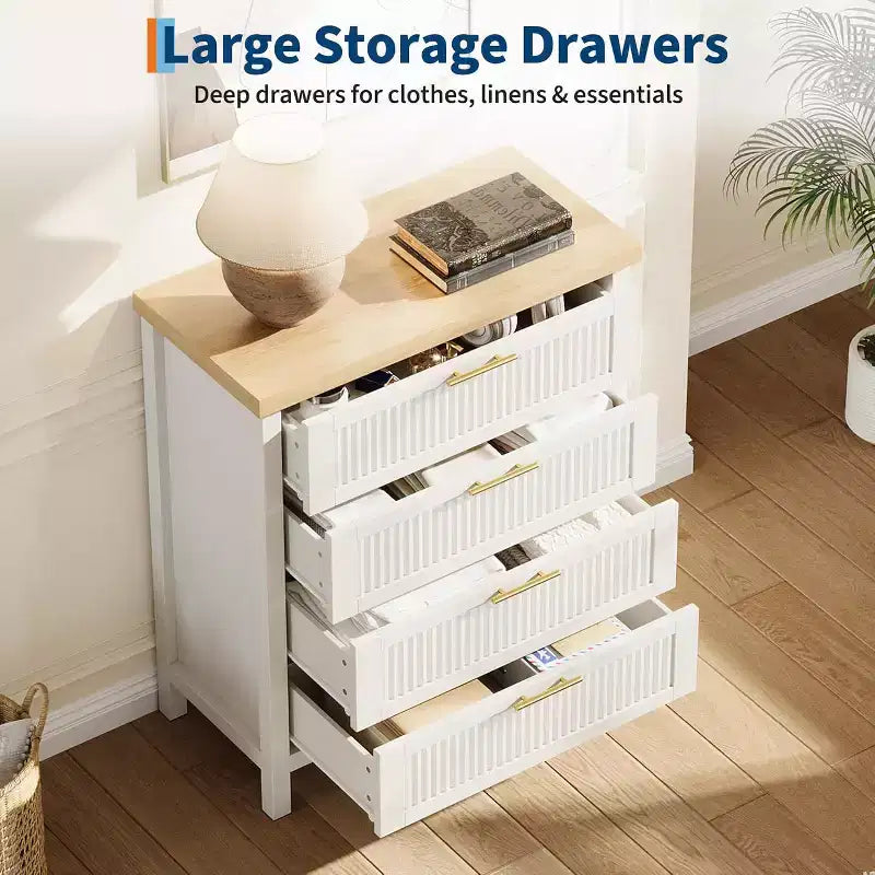 Cassettiera scanalata per camera da letto, cassettiera alta 35,4'' con 4 cassetti contenitore, moderno mobile organizer in legno per abiti per soggiorno, camera da letto e ingresso