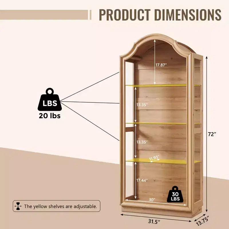 Despensa de cocina arqueada de 72, vitrina de vidrio de 4 niveles con 20 luces LED de colores, estante vitrina moderno para la sala
