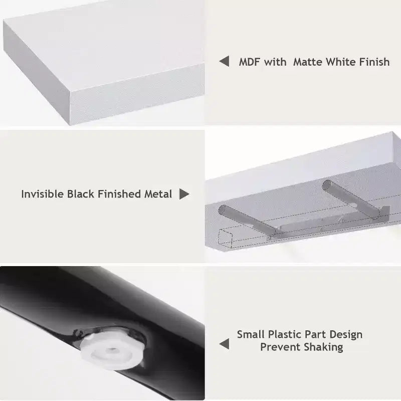 Juego de 6 estantes flotantes negros, estantes de pared con soportes ocultos, estantes flotantes de pared adecuados para dormitorios, baños, salas y cocinas