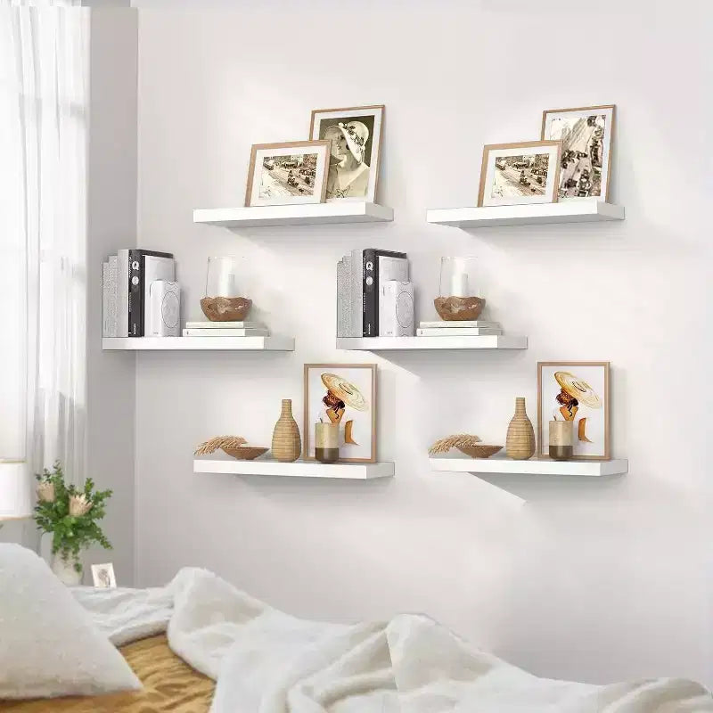 Juego de 6 estantes flotantes negros, estantes de pared con soportes ocultos, estantes flotantes de pared adecuados para dormitorios, baños, salas y cocinas