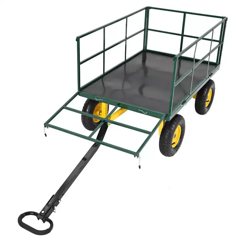 Carrello da giardino in acciaio da 1400 Lbs, robusto rimorchio da giardino 2-in-1 con sponde in rete rimovibili, 13 pneumatici fuoristrada e manico da 180