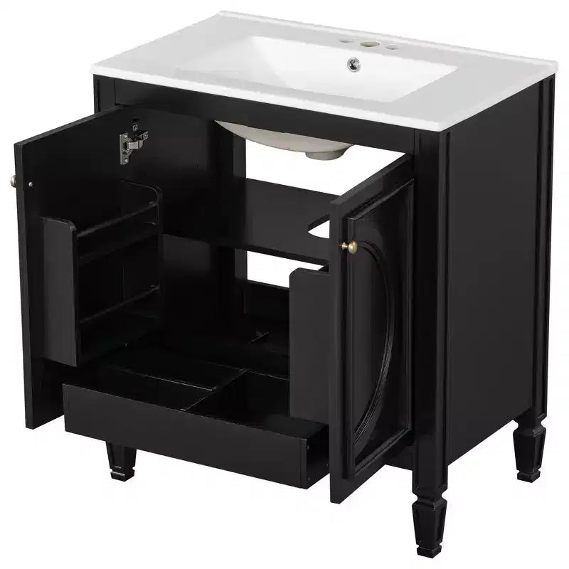 Mobile bagno da 30 con lavabo, mobile contenitore da bagno con cassetto, anta e ripiano, mobile bagno con lavabo singolo