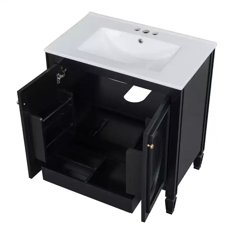 Mobile bagno da 30 con lavabo, mobile contenitore da bagno con cassetto, anta e ripiano, mobile bagno con lavabo singolo
