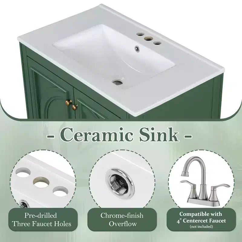 Mobile bagno da 30 con lavabo, mobile contenitore da bagno con cassetto, anta e ripiano, mobile bagno con lavabo singolo