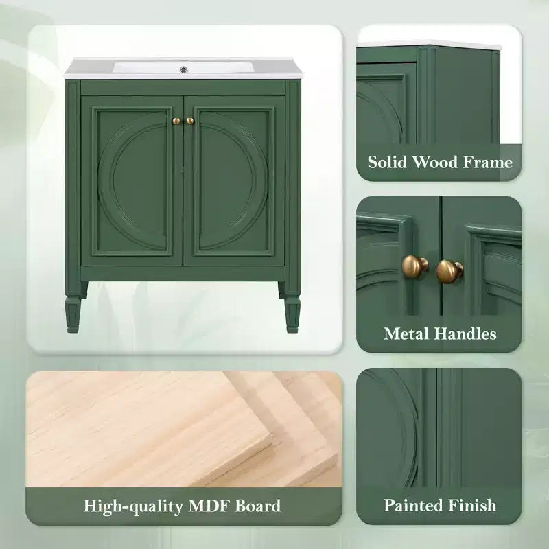 Mobile bagno da 30 con lavabo, mobile contenitore da bagno con cassetto, anta e ripiano, mobile bagno con lavabo singolo
