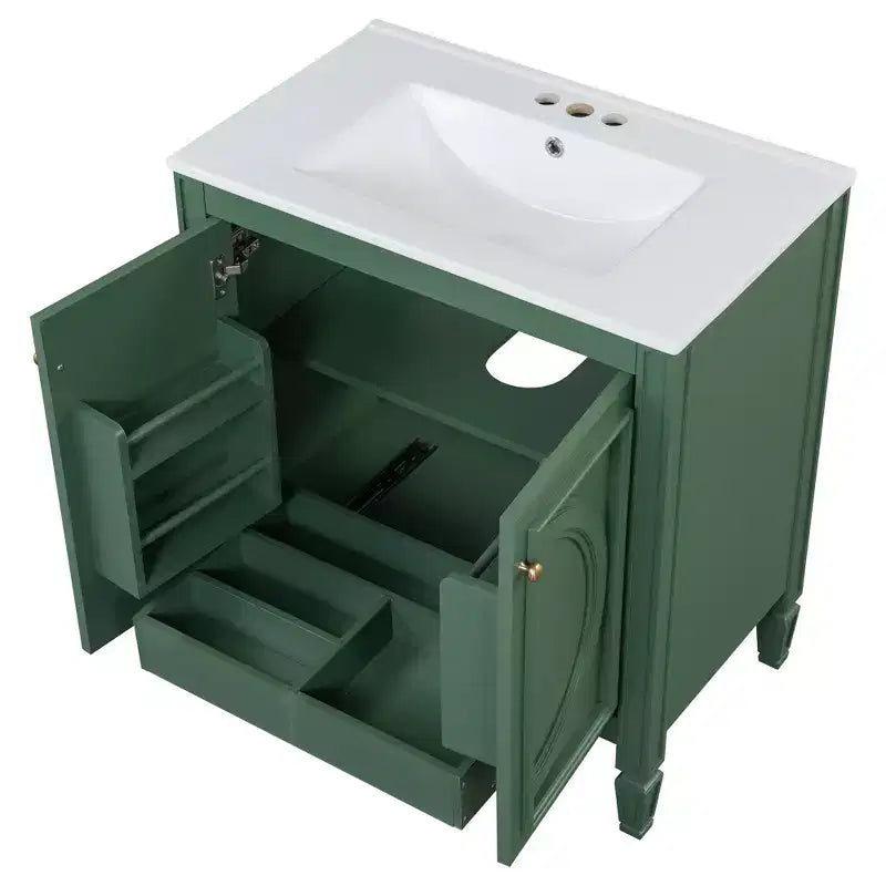 Mobile bagno da 30 con lavabo, mobile contenitore da bagno con cassetto, anta e ripiano, mobile bagno con lavabo singolo