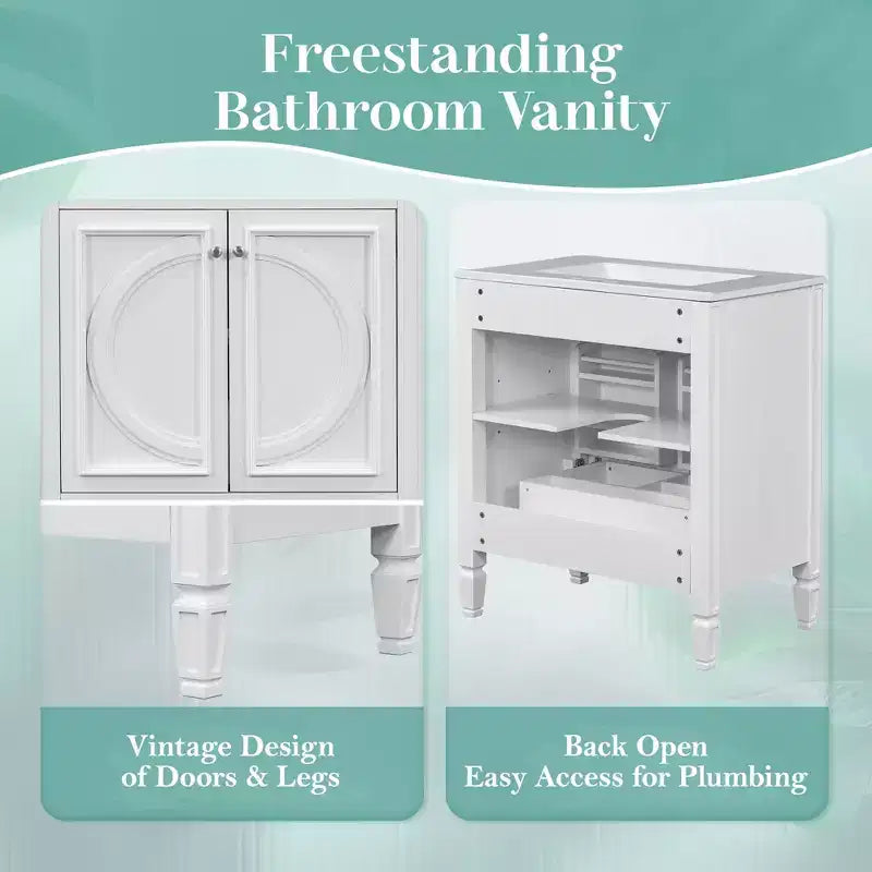 Mobile bagno da 30 con lavabo, mobile contenitore da bagno con cassetto, anta e ripiano, mobile bagno con lavabo singolo