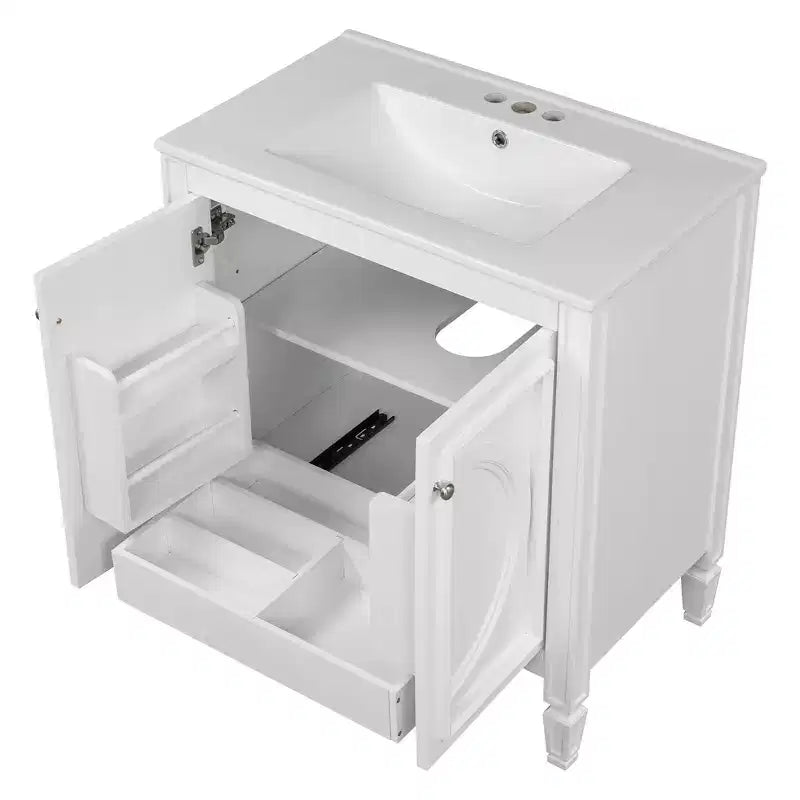 Mobile bagno da 30 con lavabo, mobile contenitore da bagno con cassetto, anta e ripiano, mobile bagno con lavabo singolo