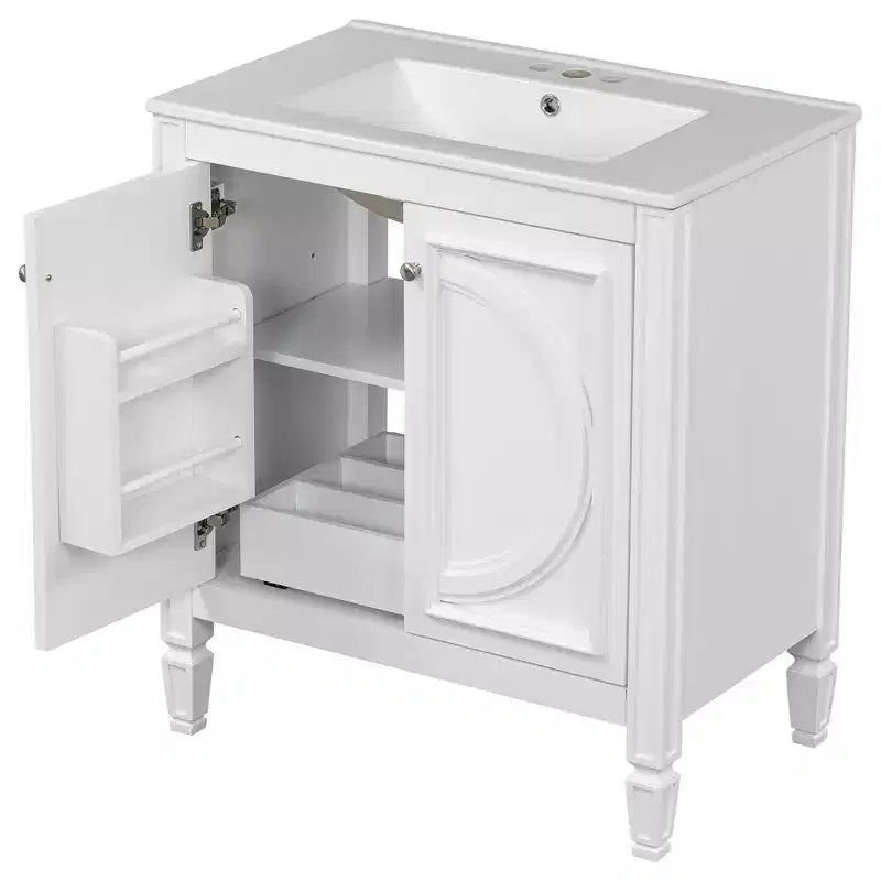 Mobile bagno da 30 con lavabo, mobile contenitore da bagno con cassetto, anta e ripiano, mobile bagno con lavabo singolo