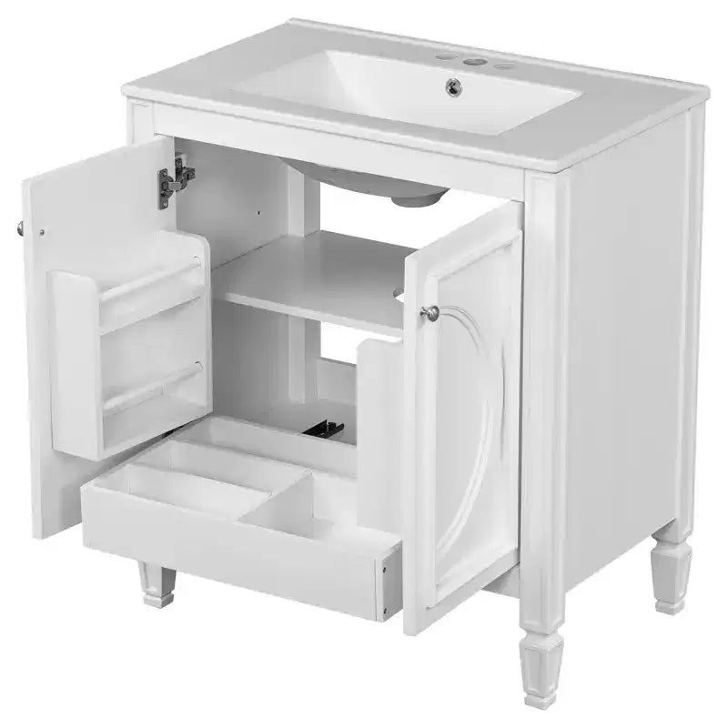 Mobile bagno da 30 con lavabo, mobile contenitore da bagno con cassetto, anta e ripiano, mobile bagno con lavabo singolo