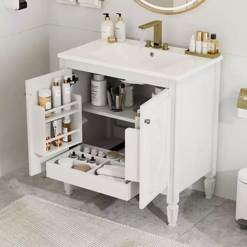 Mobile bagno da 30 con lavabo, mobile contenitore da bagno con cassetto, anta e ripiano, mobile bagno con lavabo singolo
